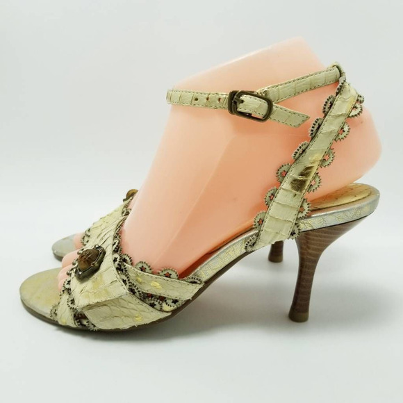 Cantarini Womens Ankle Strap Heels Sandals Shoes Beige Snakeskin Size EU 35 - Picture 2 of 13